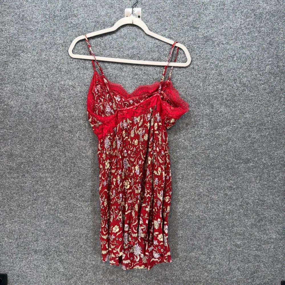 Free People Intimately Free Mini Dress Womens Medium Red Floral Lace Slip Boho